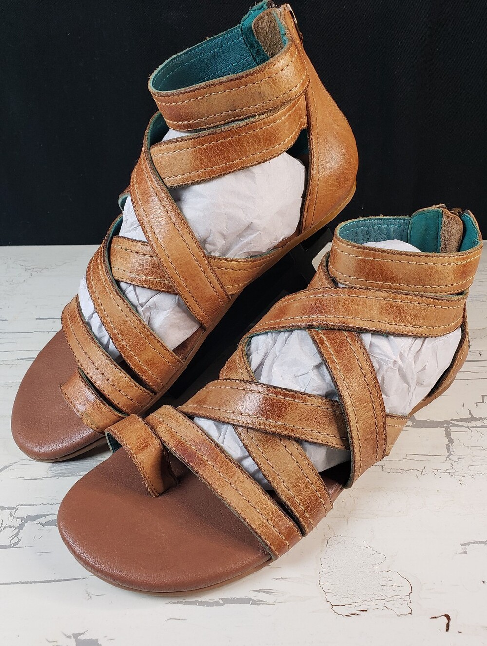Women's Tan Strappy Leather Sandals
